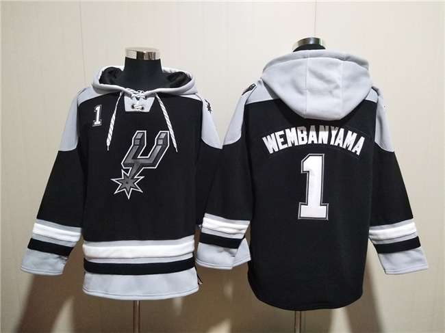 Men's San Antonio Spurs #1 Victor Wembanyama Black Ageless Must-Have Lace-Up Pullover Hoodie